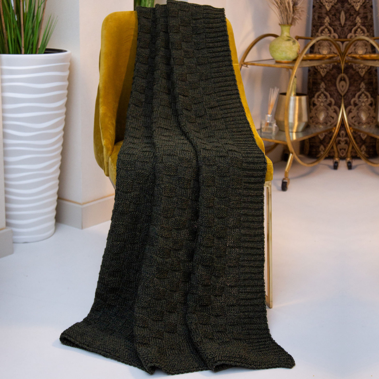 Irish Fisherman Aran Wool Throw Blanket – Basket Stitch Celtic Decor