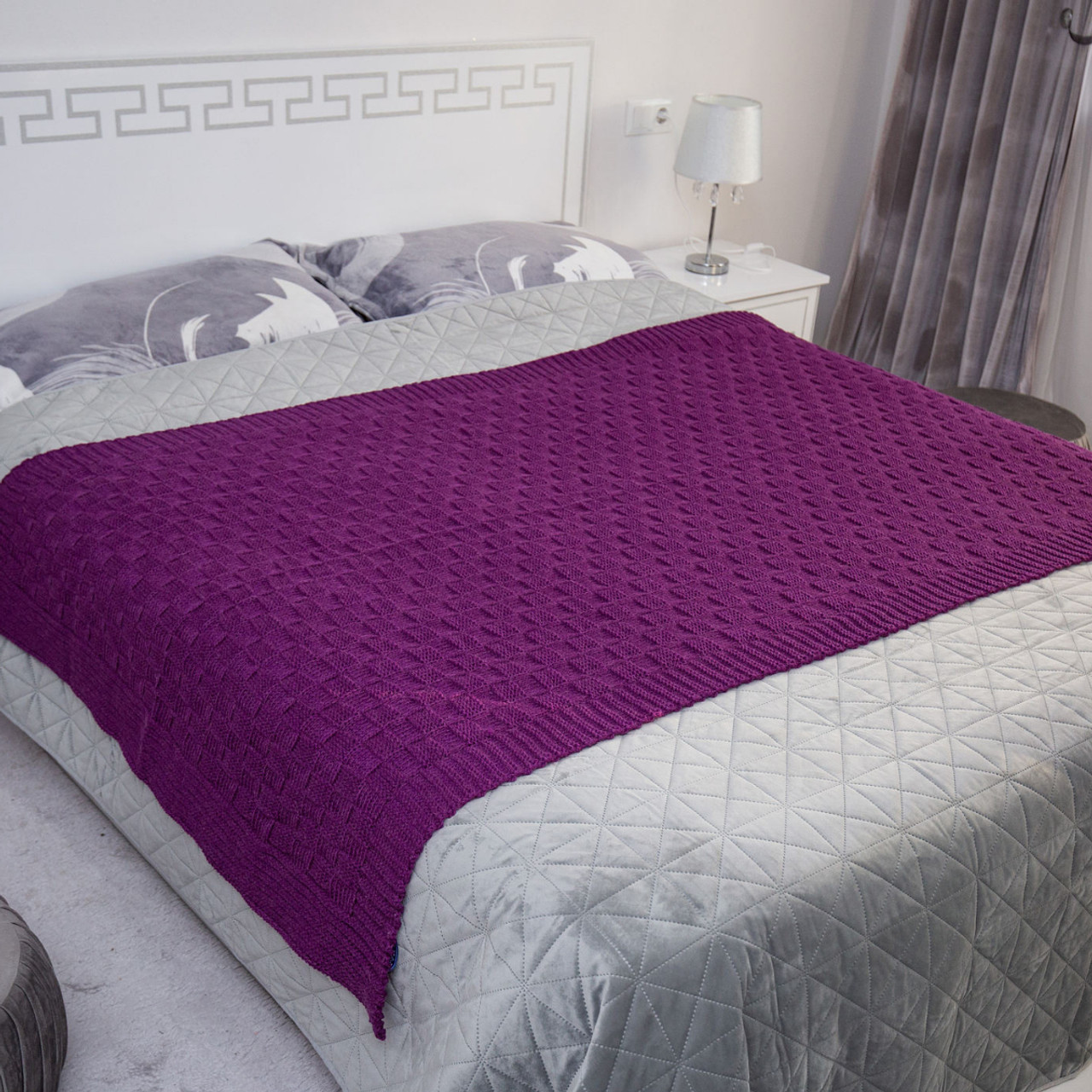 Irish Fisherman Aran Wool Throw Blanket – Basket Stitch Celtic Decor