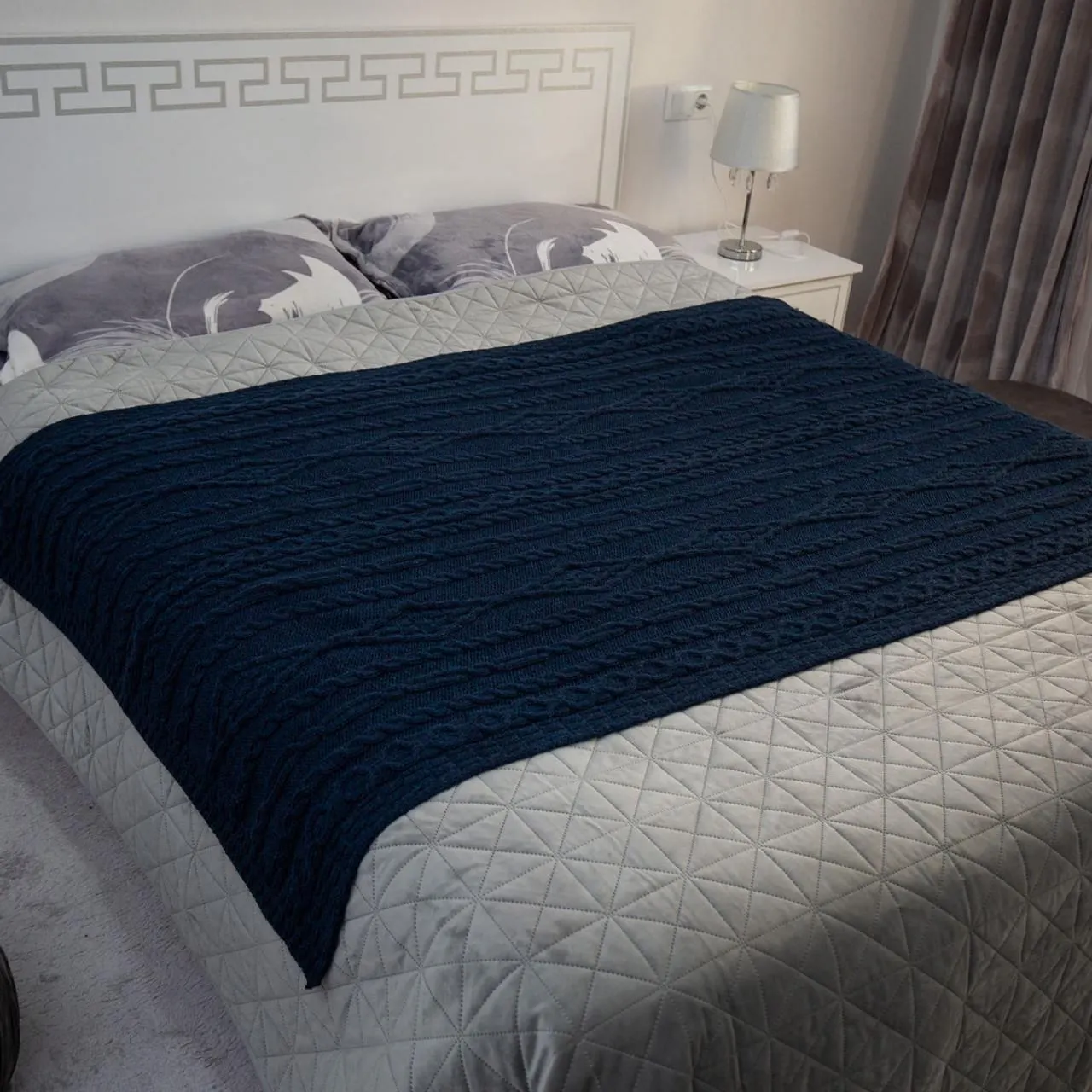 Irish Fisherman Wool Multi-Stitch Aran Knit Throw Blanket