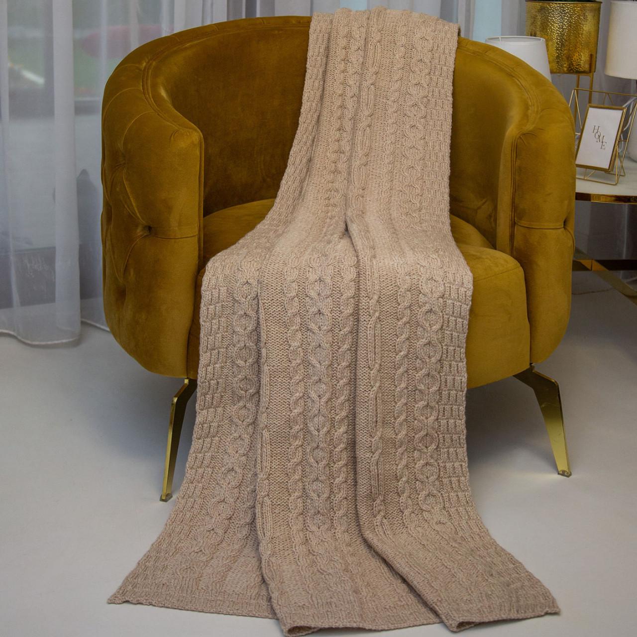 Irish Fisherman Wool Multi-Stitch Aran Knit Throw Blanket