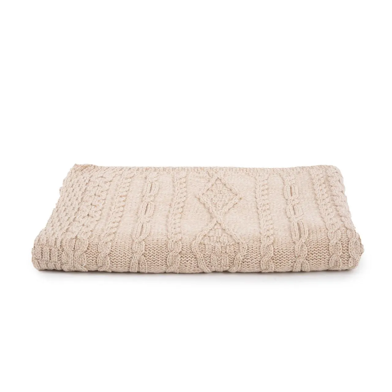 Irish Fisherman Wool Multi-Stitch Aran Knit Throw Blanket