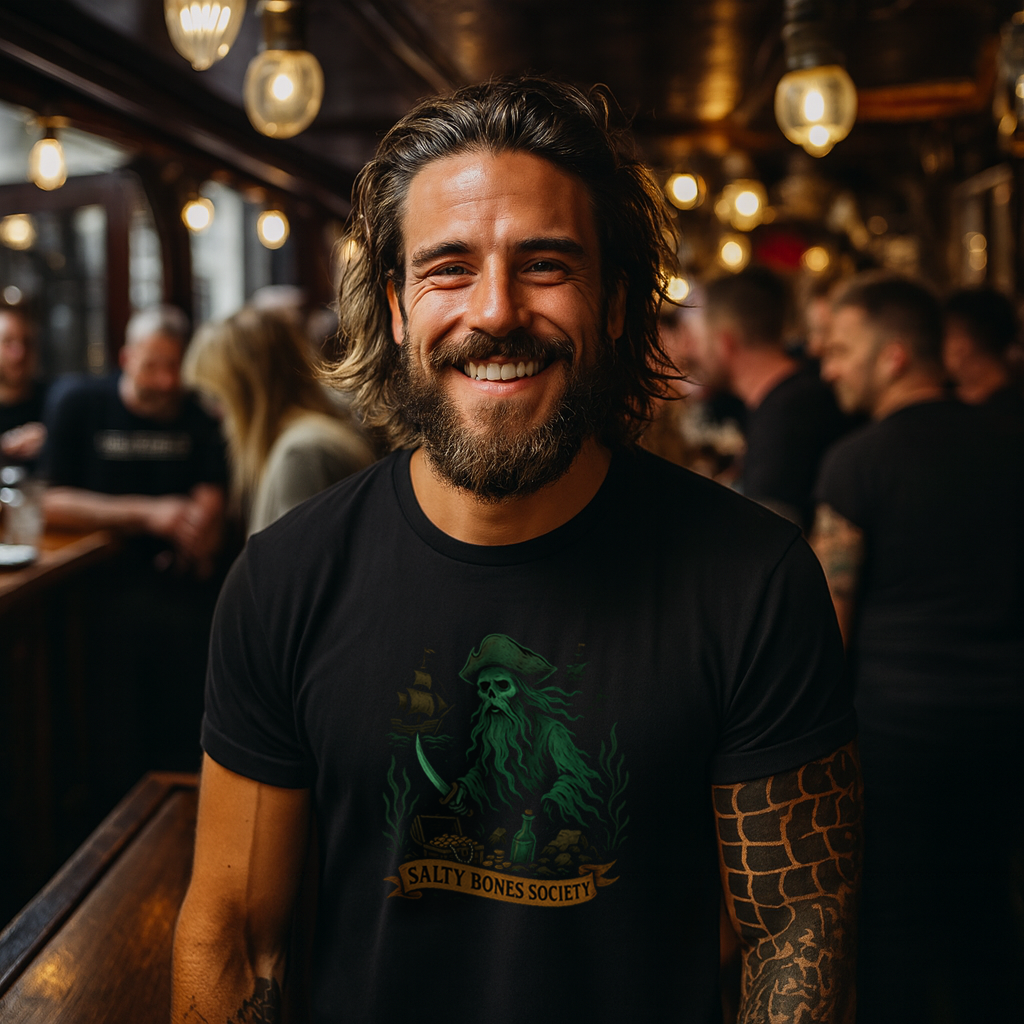 Salty Bones Society T-Shirt | Undead Crew - Seaweed, Retro Tattoo Style