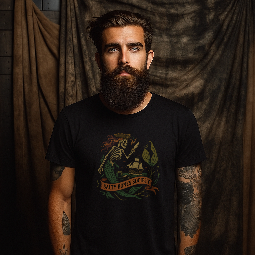 Salty Bones Society T-Shirt | Undead Crew - Seaweed, Retro Tattoo Style