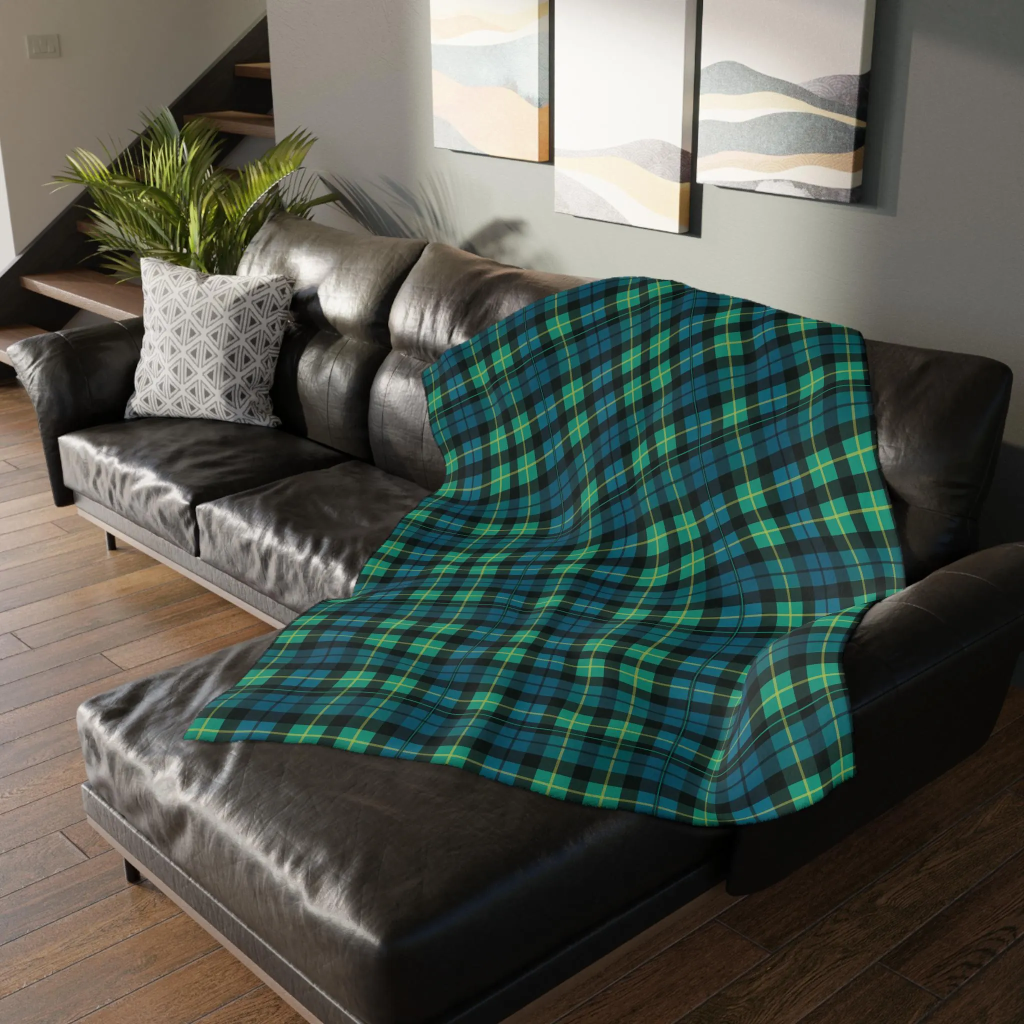 Scottish Clan Tartan Velveteen Throw Blanket – Soft Plaid Heritage Couch, Bed Blanket